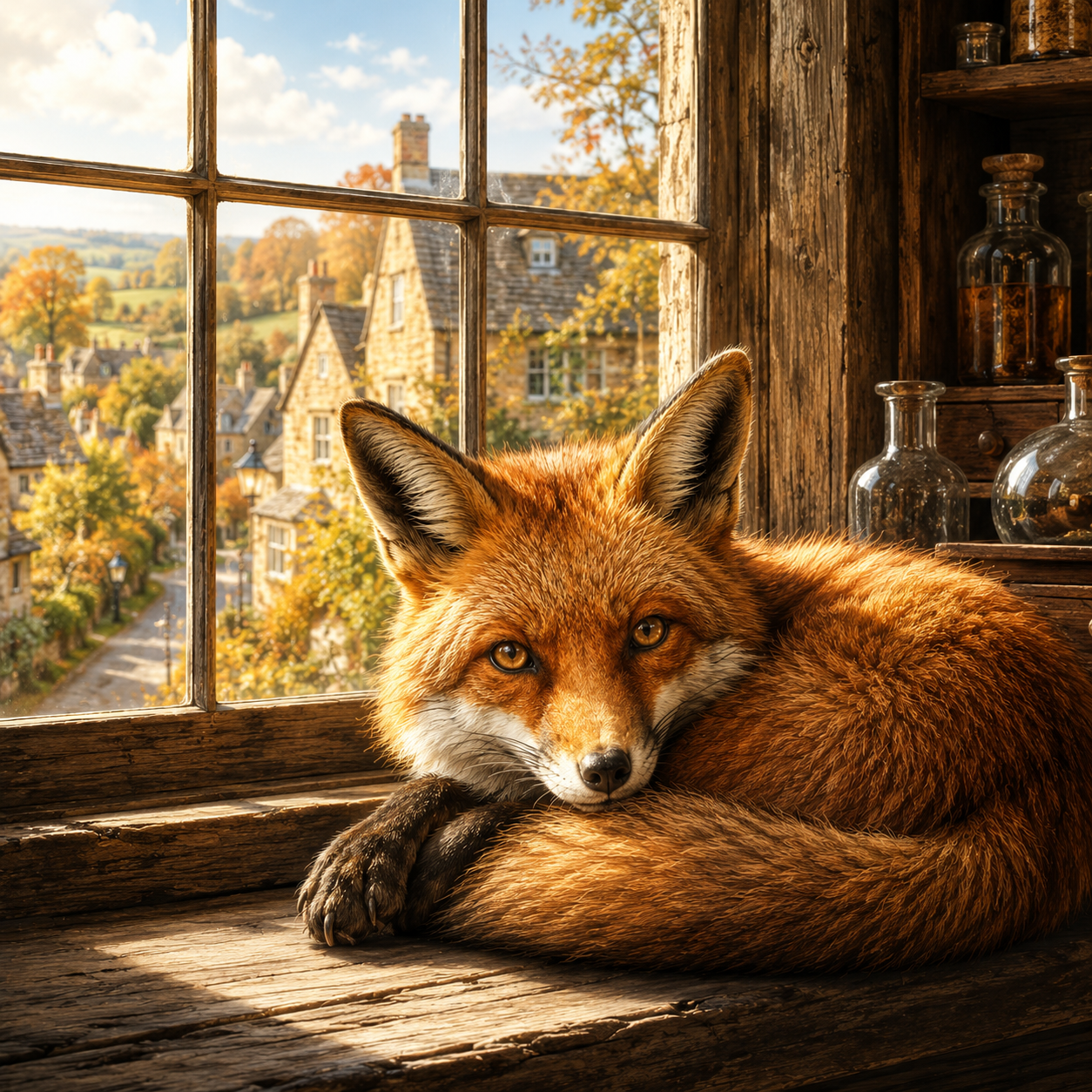 Maple auf ihrem Lieblingsplatz in der Foxfern Apothecary